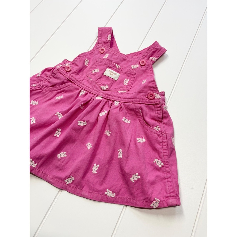 Vintage Oshkosh BGosh Pale Pink Bunny Rabbit Easter Overall Dress, Size 3-6 Mon - Picture 5 of 11